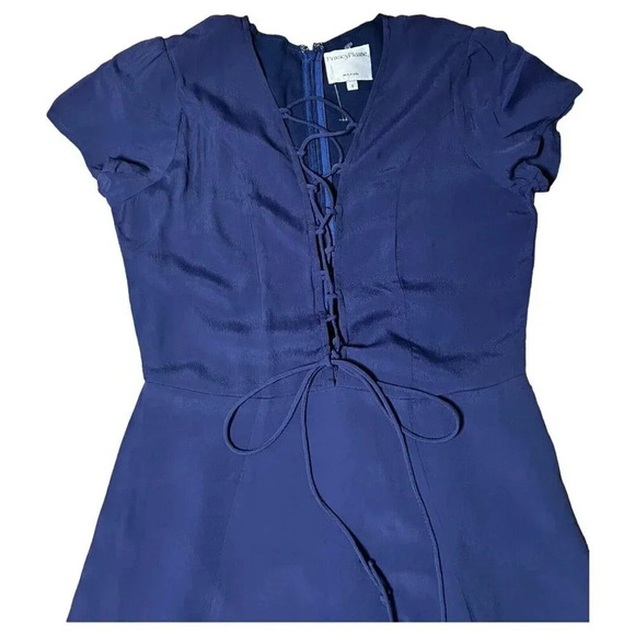 PRIVACY PLEASE By REVOLVE PHILLIPS LACE OPEN FRONT MINI DRESS NAVY SIZE SMALL - Picture 6 of 9